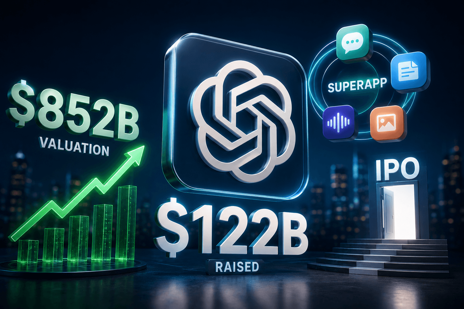 Article illustration: OpenAI Raises $122 Billion: $852B Valuation, SuperApp, and IPO on the Horizon